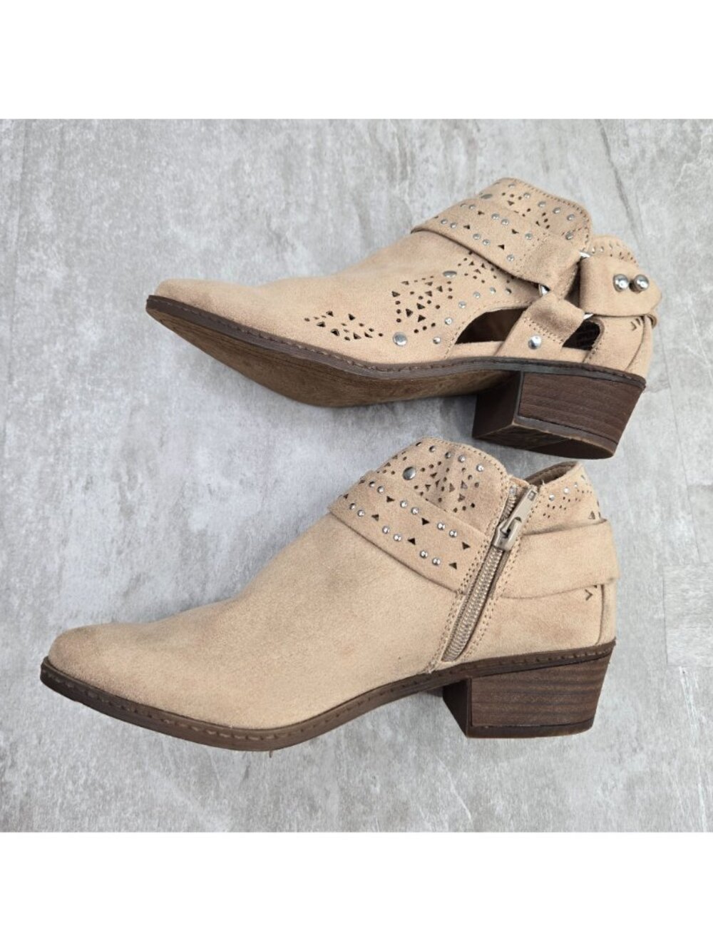 Not Rated Western Ankle Boots 6 Tan Studded Low Heel Harness Cowgirl Shoe Boots - Picture 6 of 12